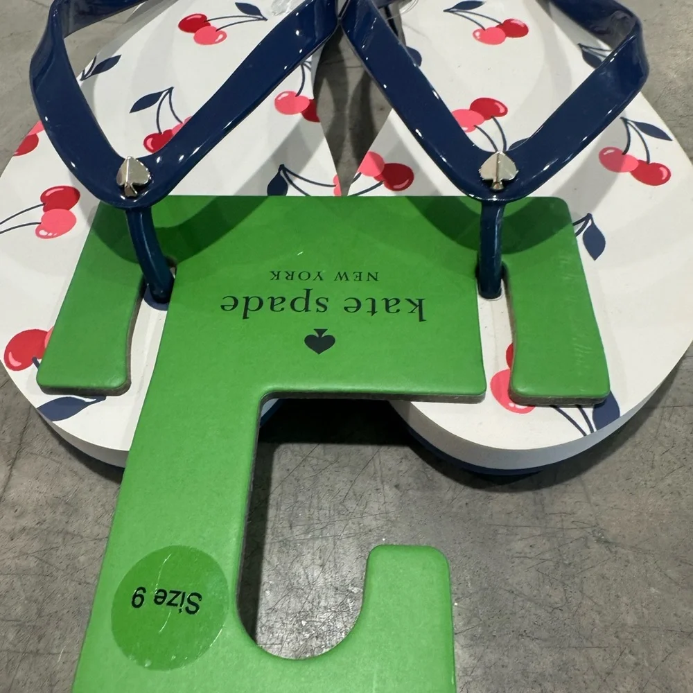 Super stylish ♠️Kate Spade Cherry Pattern Sandles 🍒with Blue Straps- zoom in: